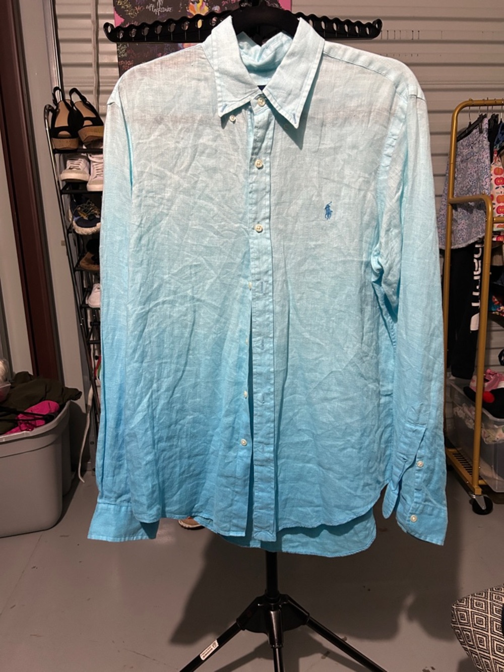 Ralph Lauren Light Blue Ombre 100 Linen Button-Down Shirt size medium